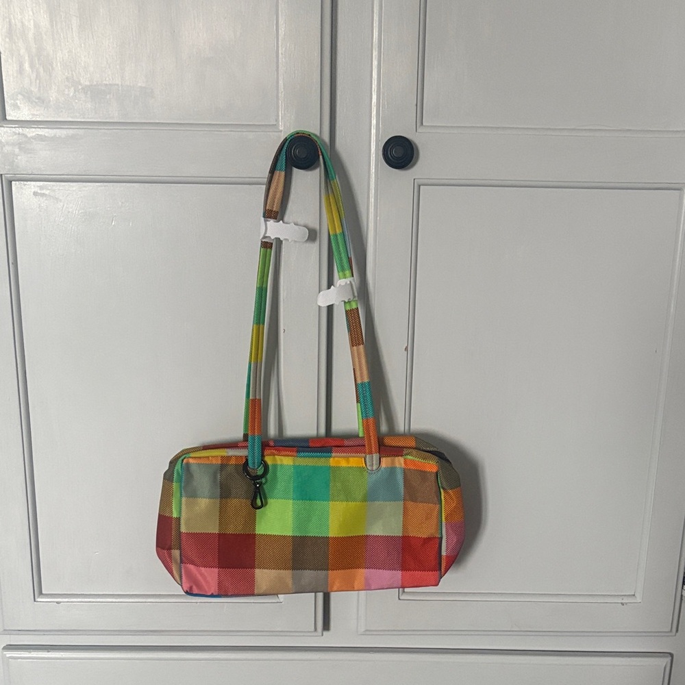 BNWOT never used baggu madras checkered bowler bag